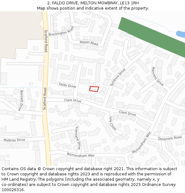 2, FALDO DRIVE, MELTON MOWBRAY, LE13 1RH: Location map and indicative extent of plot
