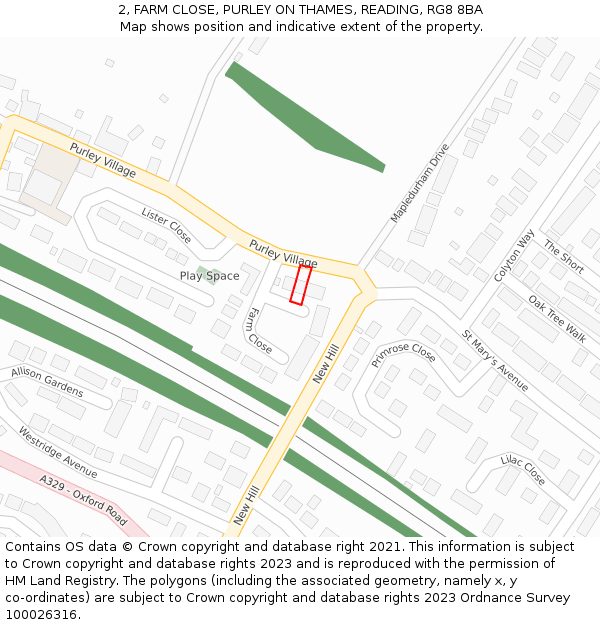 2, FARM CLOSE, PURLEY ON THAMES, READING, RG8 8BA: Location map and indicative extent of plot