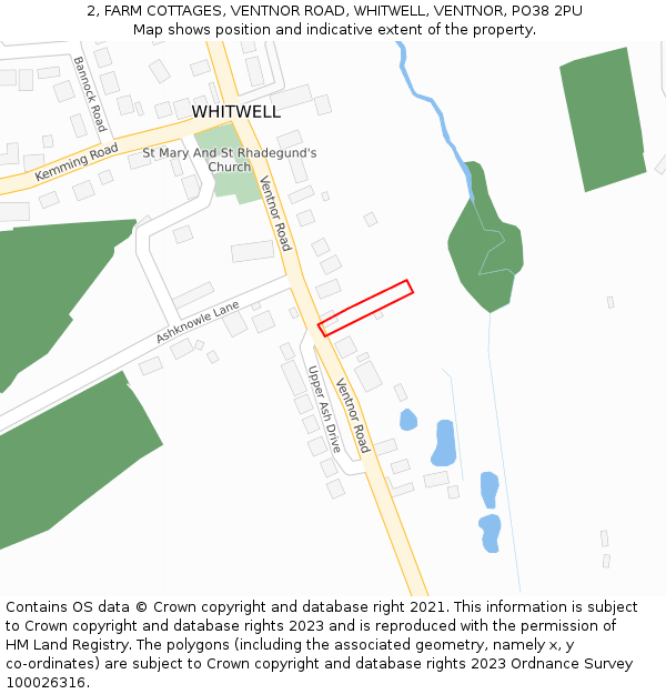 2, FARM COTTAGES, VENTNOR ROAD, WHITWELL, VENTNOR, PO38 2PU: Location map and indicative extent of plot