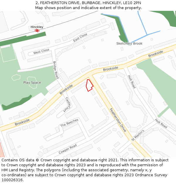 2, FEATHERSTON DRIVE, BURBAGE, HINCKLEY, LE10 2PN: Location map and indicative extent of plot