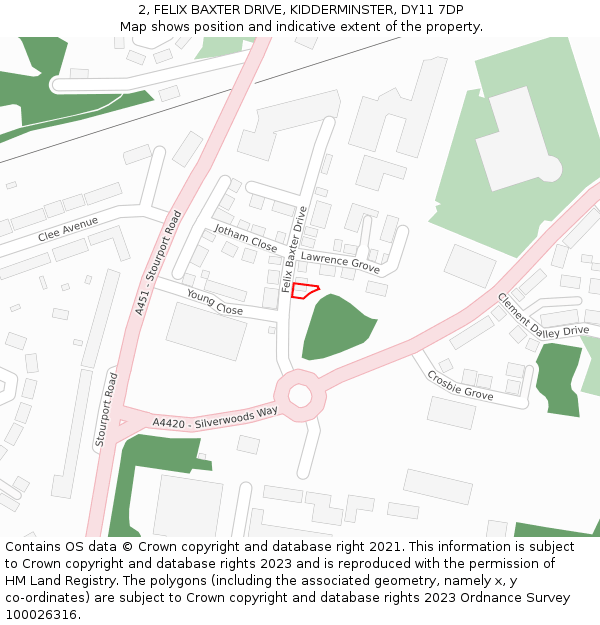 2, FELIX BAXTER DRIVE, KIDDERMINSTER, DY11 7DP: Location map and indicative extent of plot