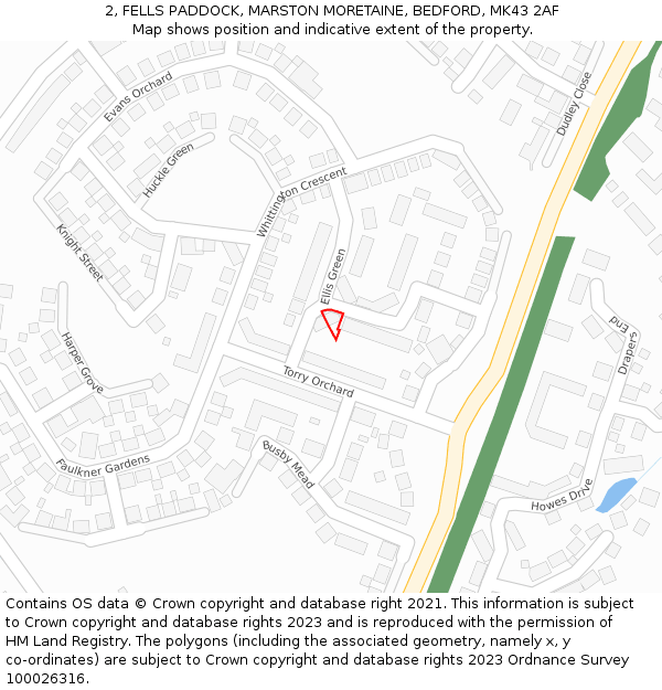 2, FELLS PADDOCK, MARSTON MORETAINE, BEDFORD, MK43 2AF: Location map and indicative extent of plot