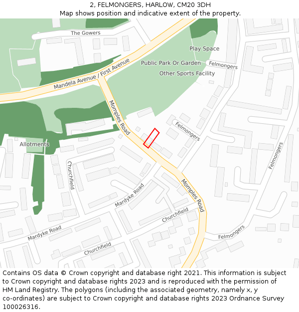 2, FELMONGERS, HARLOW, CM20 3DH: Location map and indicative extent of plot