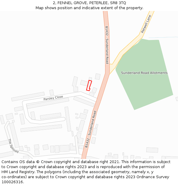 2, FENNEL GROVE, PETERLEE, SR8 3TQ: Location map and indicative extent of plot