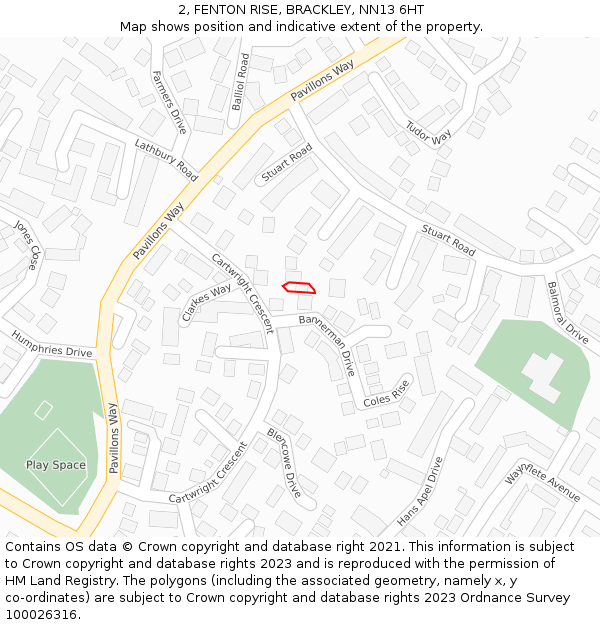 2, FENTON RISE, BRACKLEY, NN13 6HT: Location map and indicative extent of plot