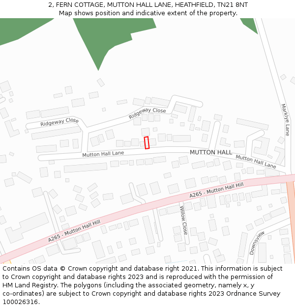 2, FERN COTTAGE, MUTTON HALL LANE, HEATHFIELD, TN21 8NT: Location map and indicative extent of plot