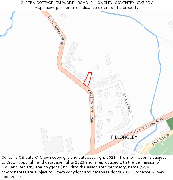 2, FERN COTTAGE, TAMWORTH ROAD, FILLONGLEY, COVENTRY, CV7 8DY: Location map and indicative extent of plot