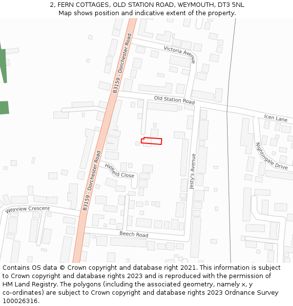 2, FERN COTTAGES, OLD STATION ROAD, WEYMOUTH, DT3 5NL: Location map and indicative extent of plot