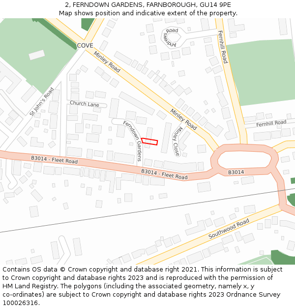 2, FERNDOWN GARDENS, FARNBOROUGH, GU14 9PE: Location map and indicative extent of plot