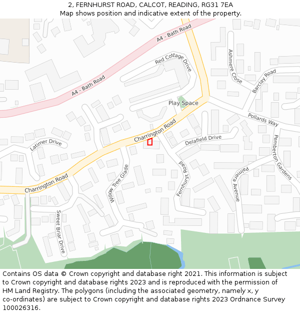 2, FERNHURST ROAD, CALCOT, READING, RG31 7EA: Location map and indicative extent of plot