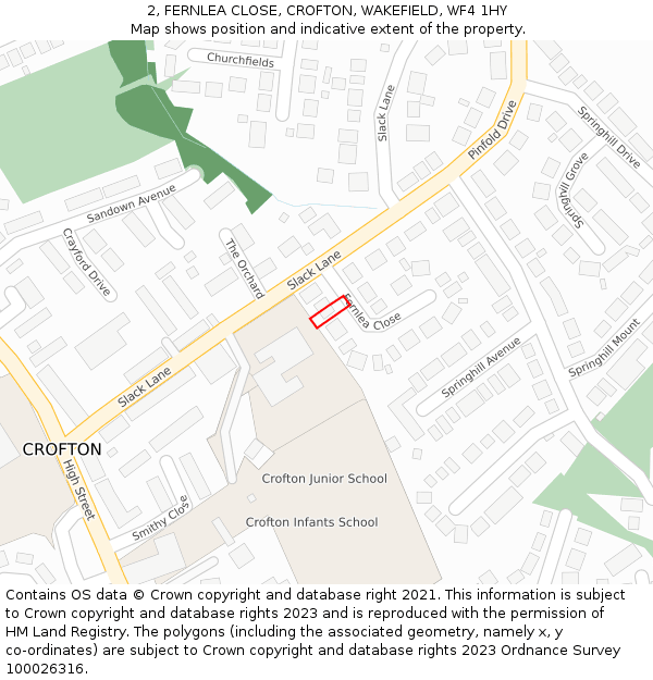 2, FERNLEA CLOSE, CROFTON, WAKEFIELD, WF4 1HY: Location map and indicative extent of plot