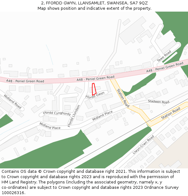 2, FFORDD GWYN, LLANSAMLET, SWANSEA, SA7 9QZ: Location map and indicative extent of plot