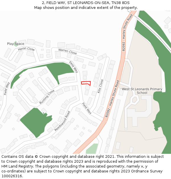 2, FIELD WAY, ST LEONARDS-ON-SEA, TN38 8DS: Location map and indicative extent of plot