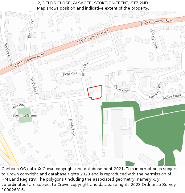 2, FIELDS CLOSE, ALSAGER, STOKE-ON-TRENT, ST7 2ND: Location map and indicative extent of plot