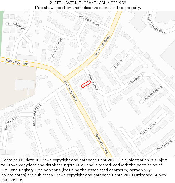 2, FIFTH AVENUE, GRANTHAM, NG31 9SY: Location map and indicative extent of plot