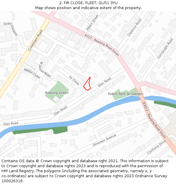 2, FIR CLOSE, FLEET, GU51 3YU: Location map and indicative extent of plot