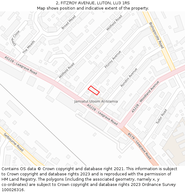 2, FITZROY AVENUE, LUTON, LU3 1RS: Location map and indicative extent of plot