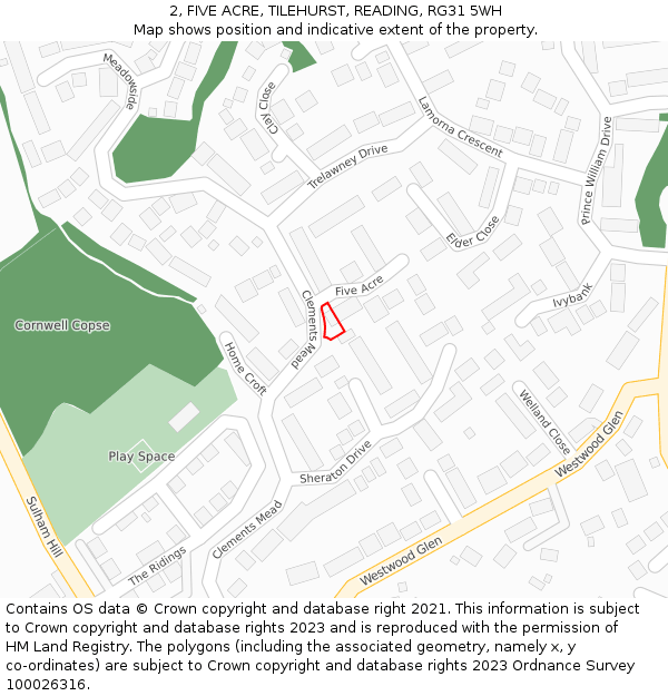 2, FIVE ACRE, TILEHURST, READING, RG31 5WH: Location map and indicative extent of plot