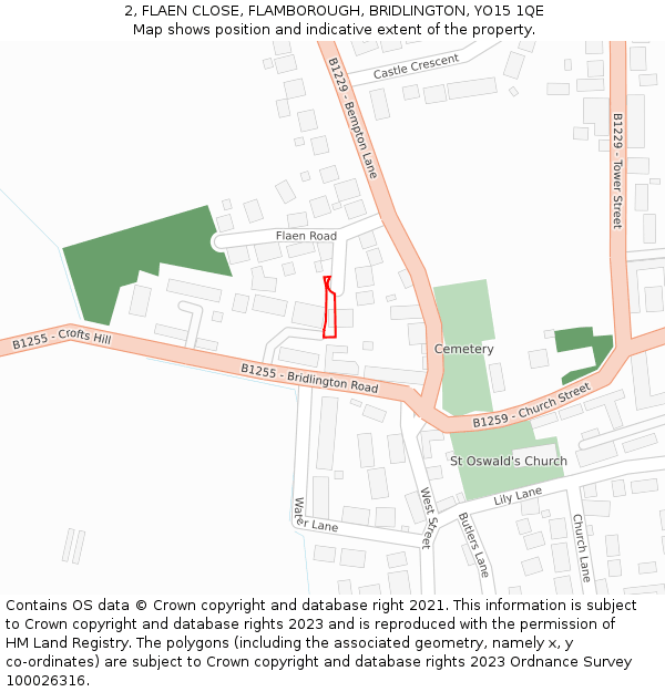 2, FLAEN CLOSE, FLAMBOROUGH, BRIDLINGTON, YO15 1QE: Location map and indicative extent of plot