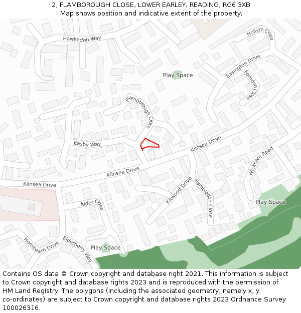 2, FLAMBOROUGH CLOSE, LOWER EARLEY, READING, RG6 3XB: Location map and indicative extent of plot