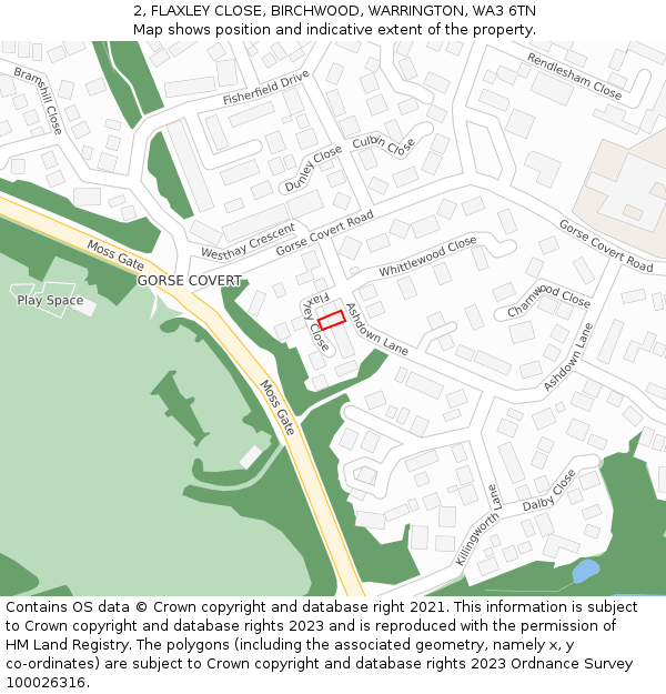 2, FLAXLEY CLOSE, BIRCHWOOD, WARRINGTON, WA3 6TN: Location map and indicative extent of plot