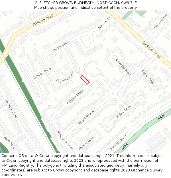 2, FLETCHER GROVE, RUDHEATH, NORTHWICH, CW9 7LE: Location map and indicative extent of plot