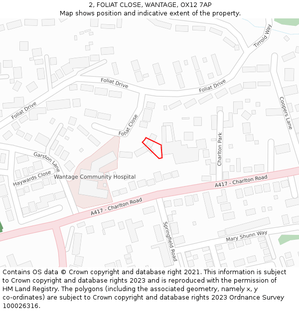 2, FOLIAT CLOSE, WANTAGE, OX12 7AP: Location map and indicative extent of plot