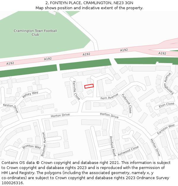 2, FONTEYN PLACE, CRAMLINGTON, NE23 3GN: Location map and indicative extent of plot