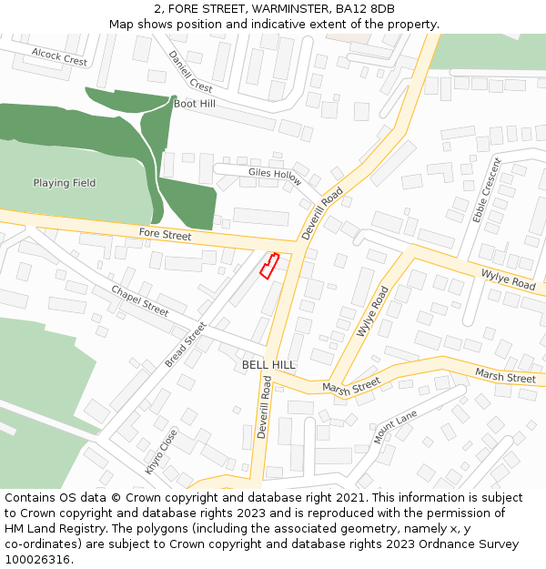 2, FORE STREET, WARMINSTER, BA12 8DB: Location map and indicative extent of plot