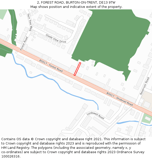 2, FOREST ROAD, BURTON-ON-TRENT, DE13 9TW: Location map and indicative extent of plot