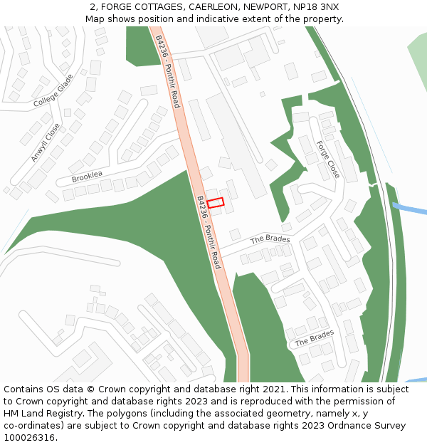 2, FORGE COTTAGES, CAERLEON, NEWPORT, NP18 3NX: Location map and indicative extent of plot