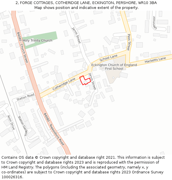 2, FORGE COTTAGES, COTHERIDGE LANE, ECKINGTON, PERSHORE, WR10 3BA: Location map and indicative extent of plot