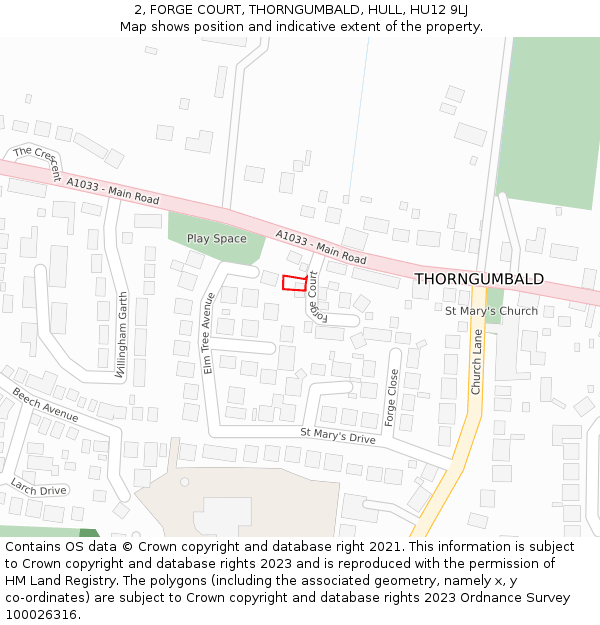 2, FORGE COURT, THORNGUMBALD, HULL, HU12 9LJ: Location map and indicative extent of plot