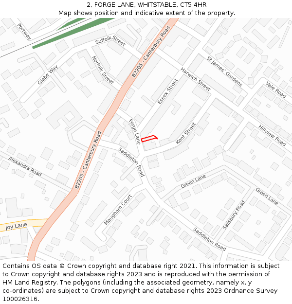 2, FORGE LANE, WHITSTABLE, CT5 4HR: Location map and indicative extent of plot