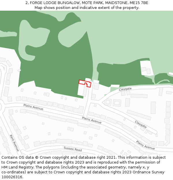 2, FORGE LODGE BUNGALOW, MOTE PARK, MAIDSTONE, ME15 7BE: Location map and indicative extent of plot