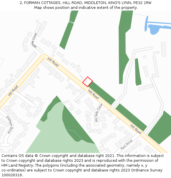 2, FORMAN COTTAGES, HILL ROAD, MIDDLETON, KING'S LYNN, PE32 1RW: Location map and indicative extent of plot