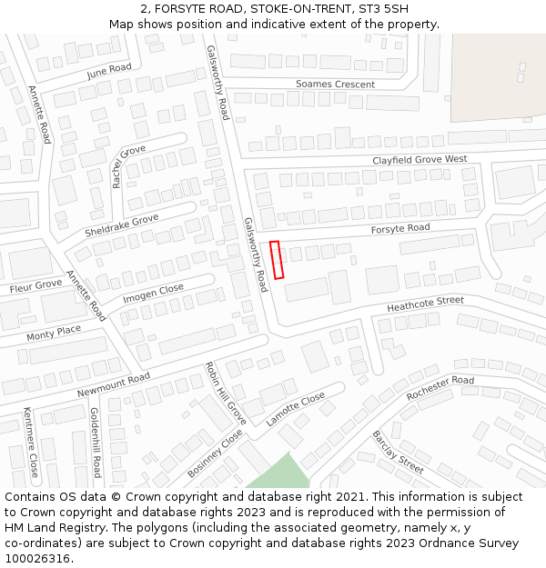 2, FORSYTE ROAD, STOKE-ON-TRENT, ST3 5SH: Location map and indicative extent of plot