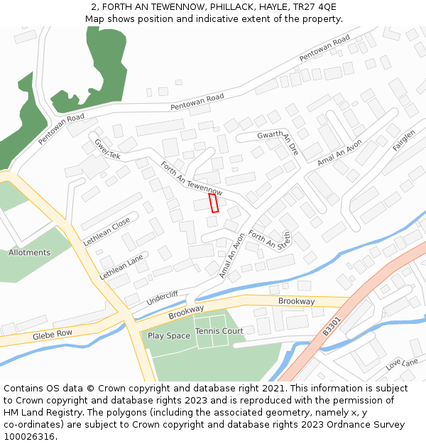 2, FORTH AN TEWENNOW, PHILLACK, HAYLE, TR27 4QE: Location map and indicative extent of plot