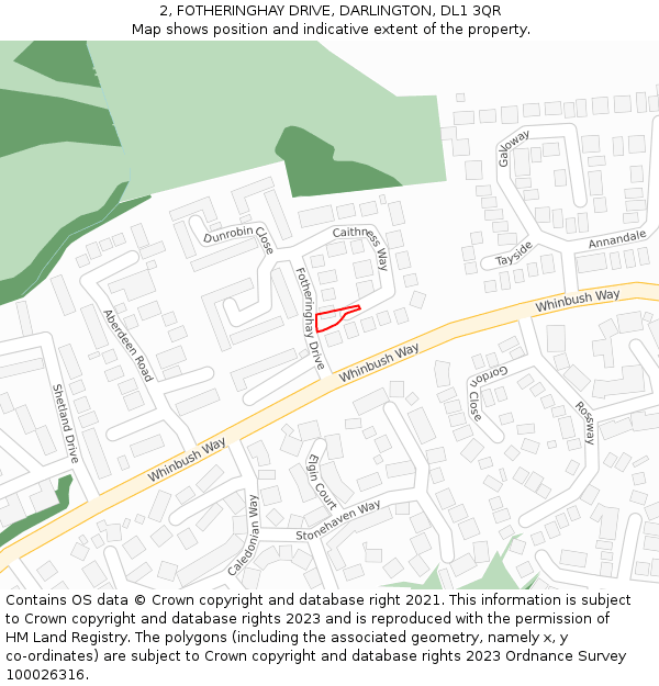 2, FOTHERINGHAY DRIVE, DARLINGTON, DL1 3QR: Location map and indicative extent of plot