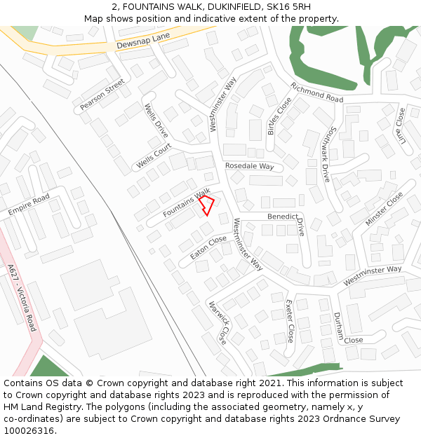 2, FOUNTAINS WALK, DUKINFIELD, SK16 5RH: Location map and indicative extent of plot