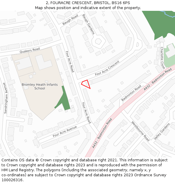 2, FOURACRE CRESCENT, BRISTOL, BS16 6PS: Location map and indicative extent of plot