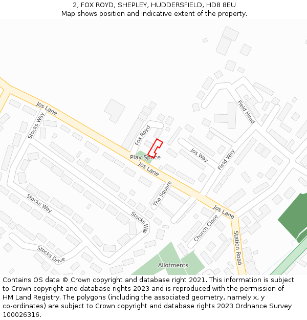 2, FOX ROYD, SHEPLEY, HUDDERSFIELD, HD8 8EU: Location map and indicative extent of plot