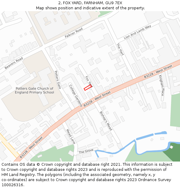 2, FOX YARD, FARNHAM, GU9 7EX: Location map and indicative extent of plot