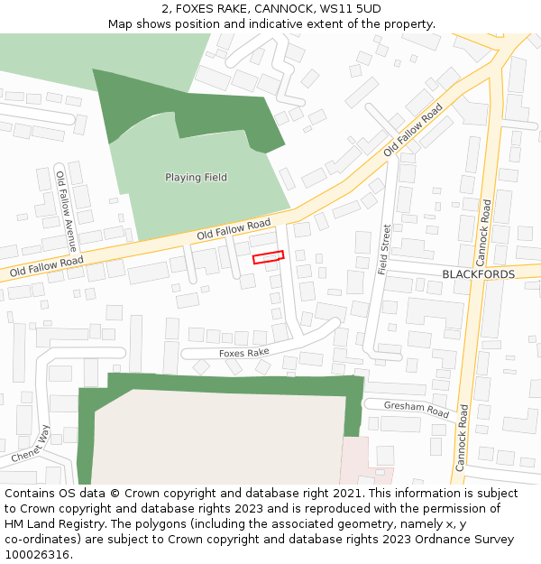 2, FOXES RAKE, CANNOCK, WS11 5UD: Location map and indicative extent of plot