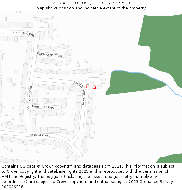 2, FOXFIELD CLOSE, HOCKLEY, SS5 5ED: Location map and indicative extent of plot
