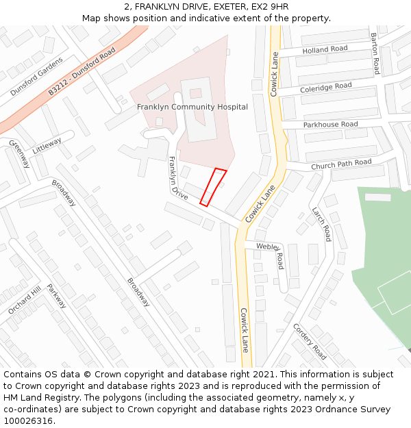2, FRANKLYN DRIVE, EXETER, EX2 9HR: Location map and indicative extent of plot