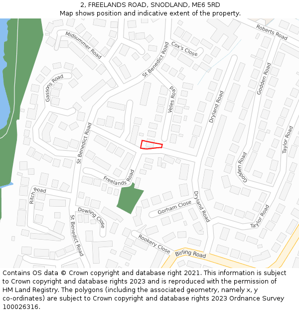 2, FREELANDS ROAD, SNODLAND, ME6 5RD: Location map and indicative extent of plot