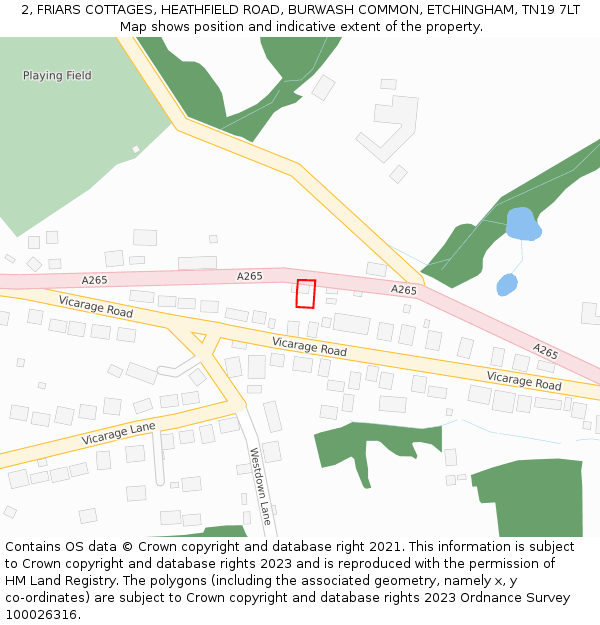 2, FRIARS COTTAGES, HEATHFIELD ROAD, BURWASH COMMON, ETCHINGHAM, TN19 7LT: Location map and indicative extent of plot