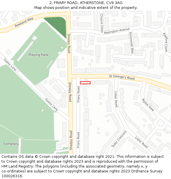 2, FRIARY ROAD, ATHERSTONE, CV9 3AG: Location map and indicative extent of plot