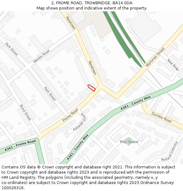 2, FROME ROAD, TROWBRIDGE, BA14 0DA: Location map and indicative extent of plot